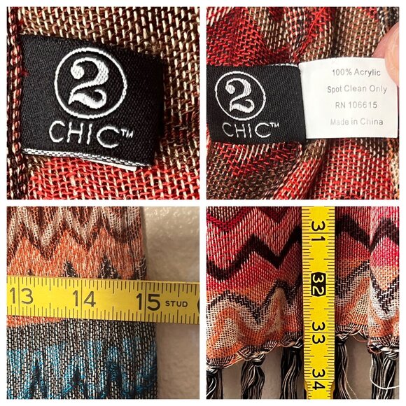 2 Chic Multicolor Chevron Pattern Fringe Scarf Acrylic Soft Lightweight Stretch - Picture 12 of 16